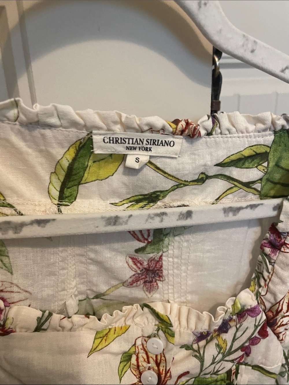 Christian Siriano White Floral Peasant Blouse - Green & Pink Print - Picture 2 of 3